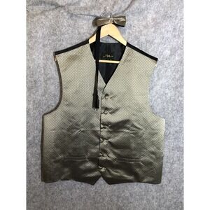 Louis Roth Vest Mens Large Tuxedo and Bow Tie Gold Luster Geometric Formal Party